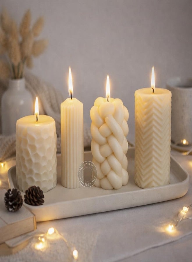 Encebience Scented Zigzag Pillar Candle | 100% Pure Soy & Bees Wax | Premium French Lavender Aroma | Artistic Zigzag Design Home Décor Candle - 250 gm | Medium - Image 3
